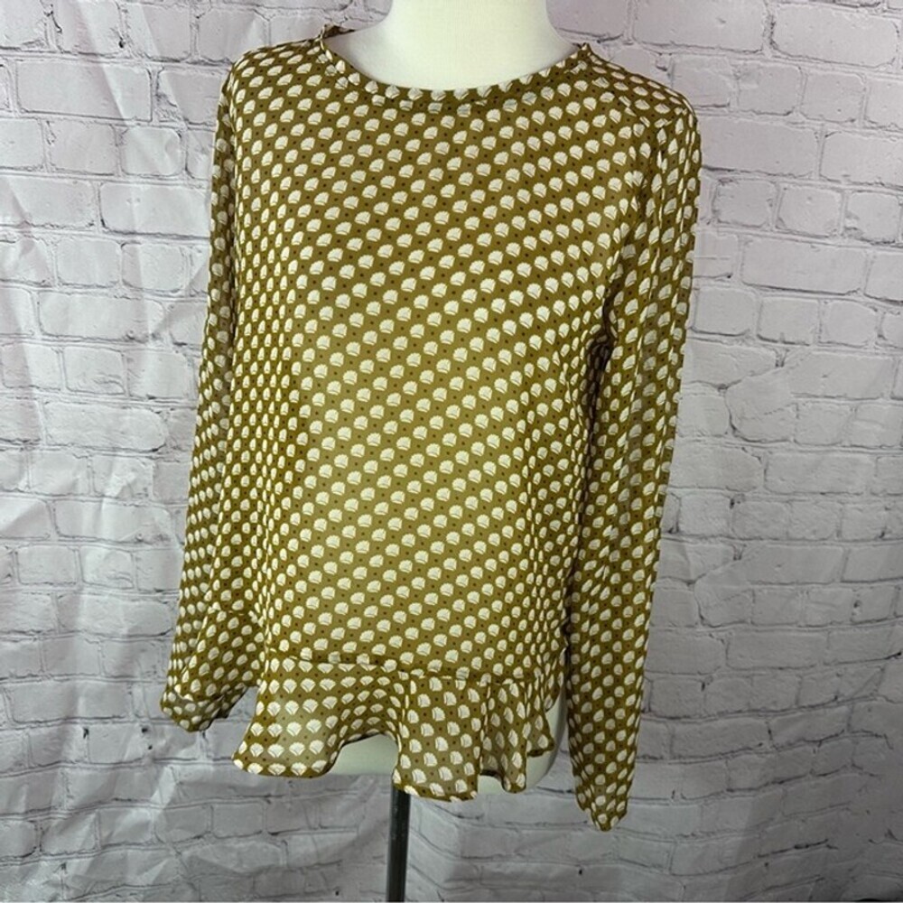 ann taylor LOFT Polka Dot Long Sleeve Women's blouse peplum waist sz small